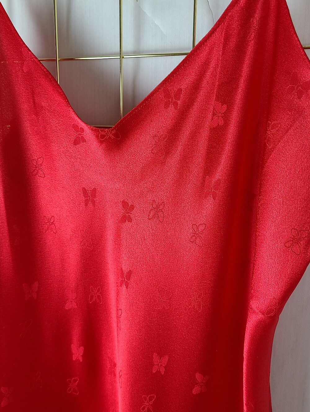 Vintage Red Butterfly Jacquard Print 90s Slip Dress - Picture 4 of 8